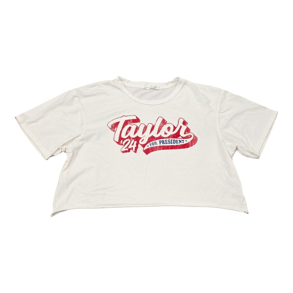 Altar'd State Taylor 24 for President Graphic Raw Hem Crop Top Tee Women's Large